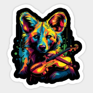 African Wild Dog Playing Violin Sticker